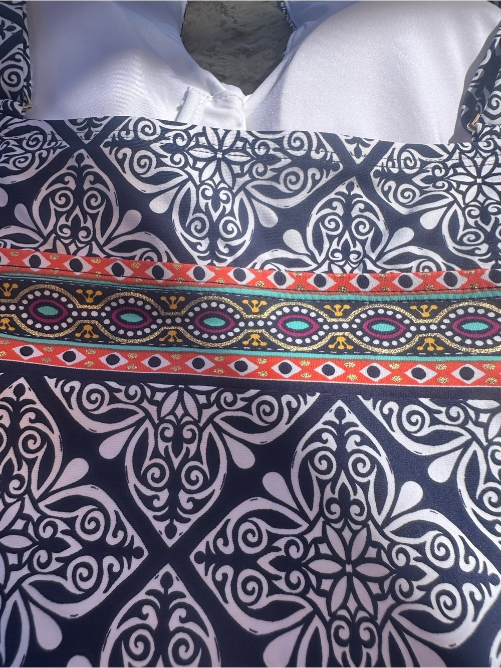 La Blanca Navy and White Tile-Print Swim Tankini with Multicolor Waist Band - Picture 7 of 7